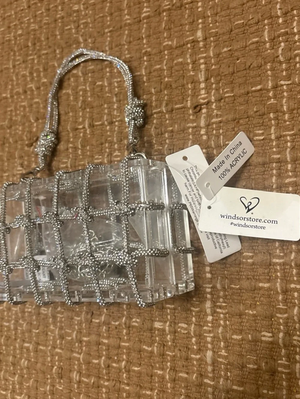 Windsor Clear Crystal Grid Mini Clutch with Silver Accents